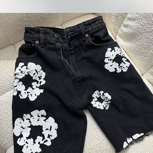 Black and White Floral Jean Shorts